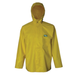 Viking® Journeyman® 5125J-L Industrial Hooded Jacket, Yellow, 0.45 mm PVC/Polyester, 43 in Chest, Resists: Acids, Animal Fat, Motor Oil, Water and Wind
