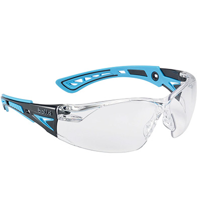 Bollé Safety Rush + Clear Lens Safety Glasses - With Platinum Coating, Anti-Scratch & Anti-Fog, White/Blue Frame, CSA Certified