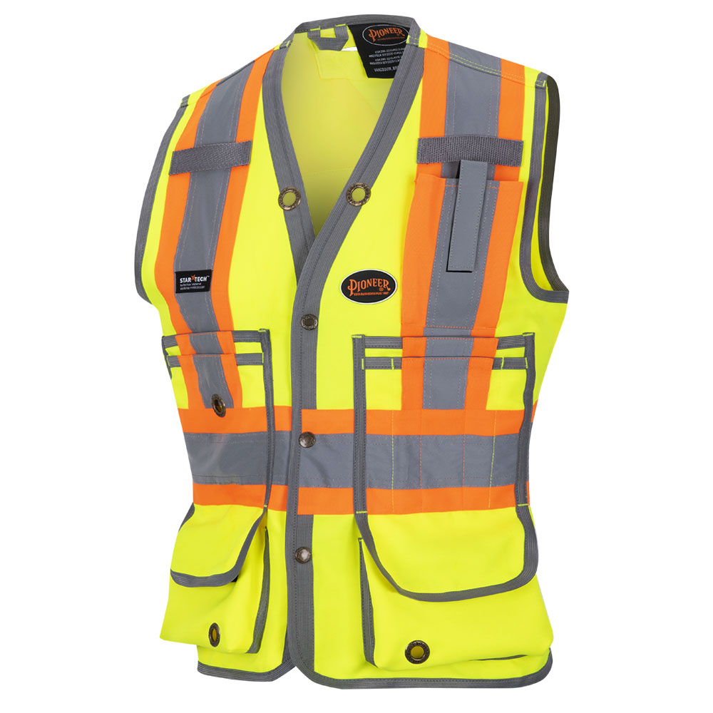 PIONEER® Women’s Surveyor’s Safety Vest - 150D Poly Twill – Snap Closure – Hi-Vis Yellow
