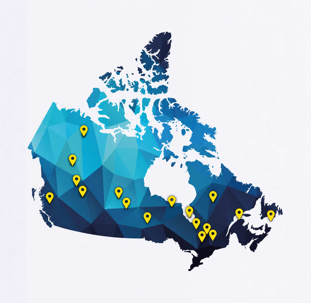 Carte du Canada indiquant les 17 sites de Levitt-Safety
