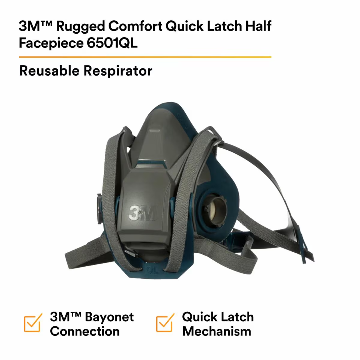 3M™ Rugged Comfort Quick Latch Half Facepiece Reusable Respirator - Size Small