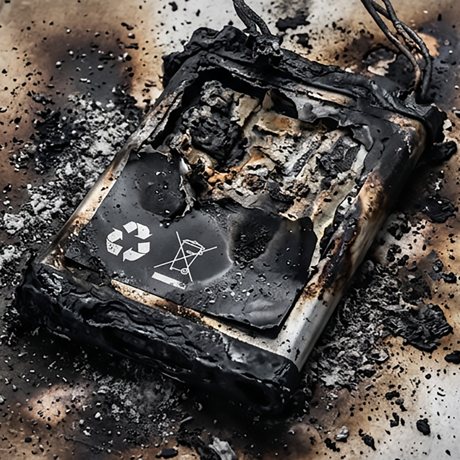 Batterie lithium-ion brûlée