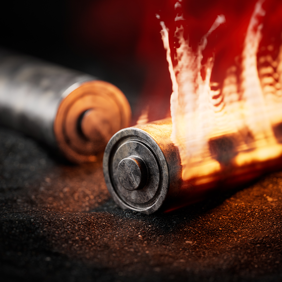 Des piles AA en feu
