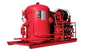 Système fixe de lutte contre l'incendie Ansul à poudre chimique de grande capacité, comprenant un réservoir de stockage de l'agent monté sur châssis, des dévidoirs, des canalisations et des équipements de décharge, conçu pour offrir une protection hautement performante contre les incendies dans les environnements industriels et pétrochimiques à risque 