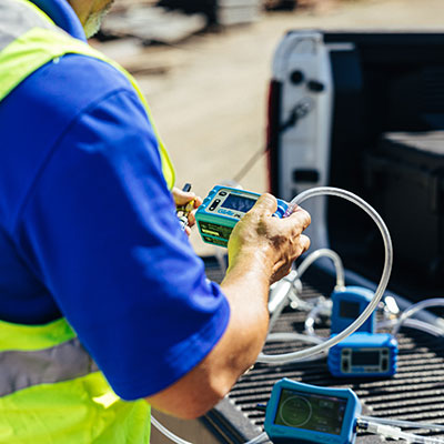 Gilian Go-Cal® Pro Air Flow Calibrator in use