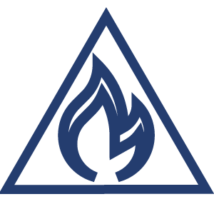Flame inside a triangle in blue