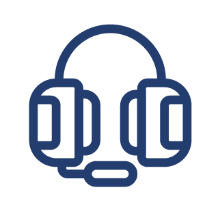 headset icon outlined in blue