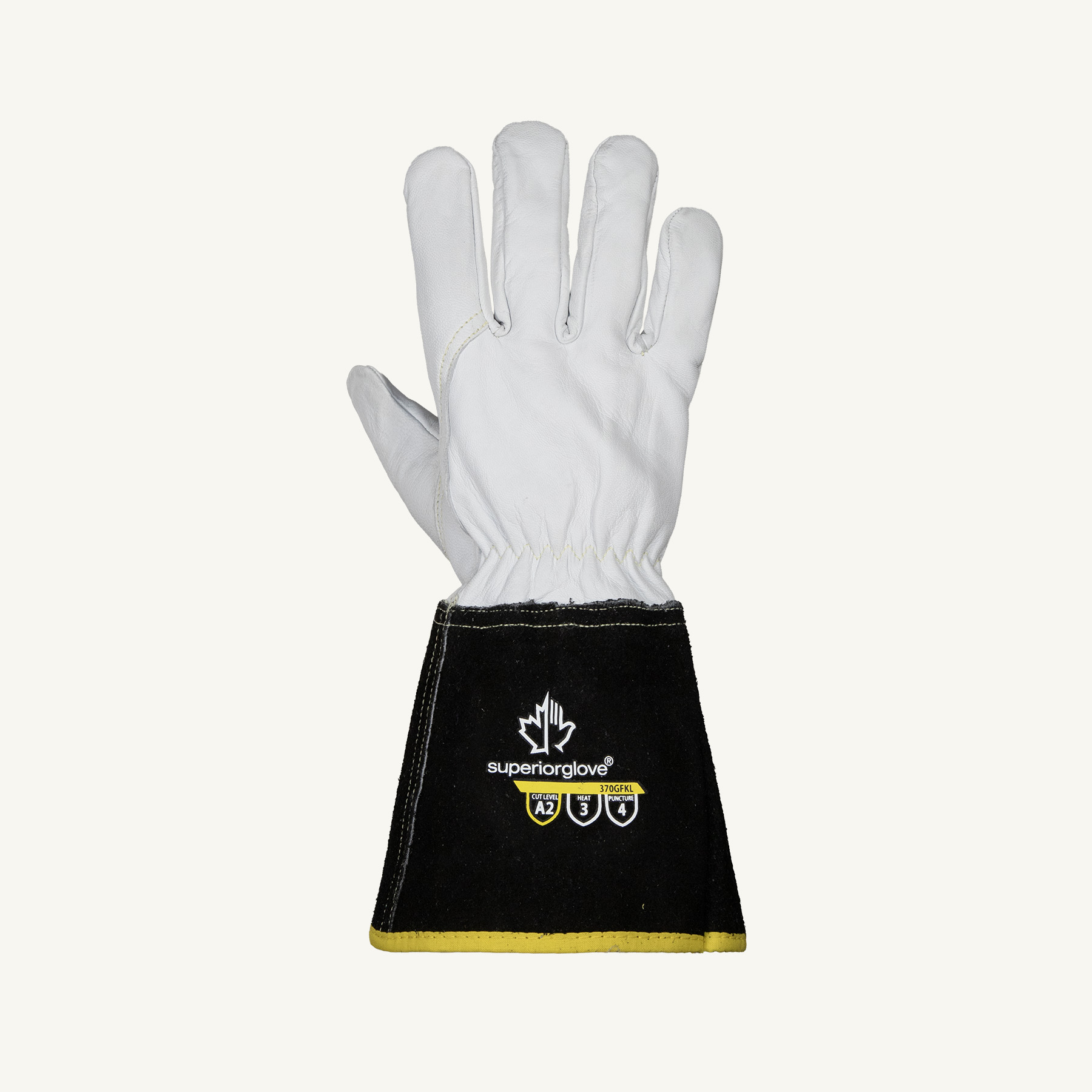 Endura® 370GFKLM Precision Arc MIG/TIG Welding Gloves, M, Grain Goat Skin/Split Cowhide Cuff, Kevlar®, Gauntlet/Knit Wrist Cuff