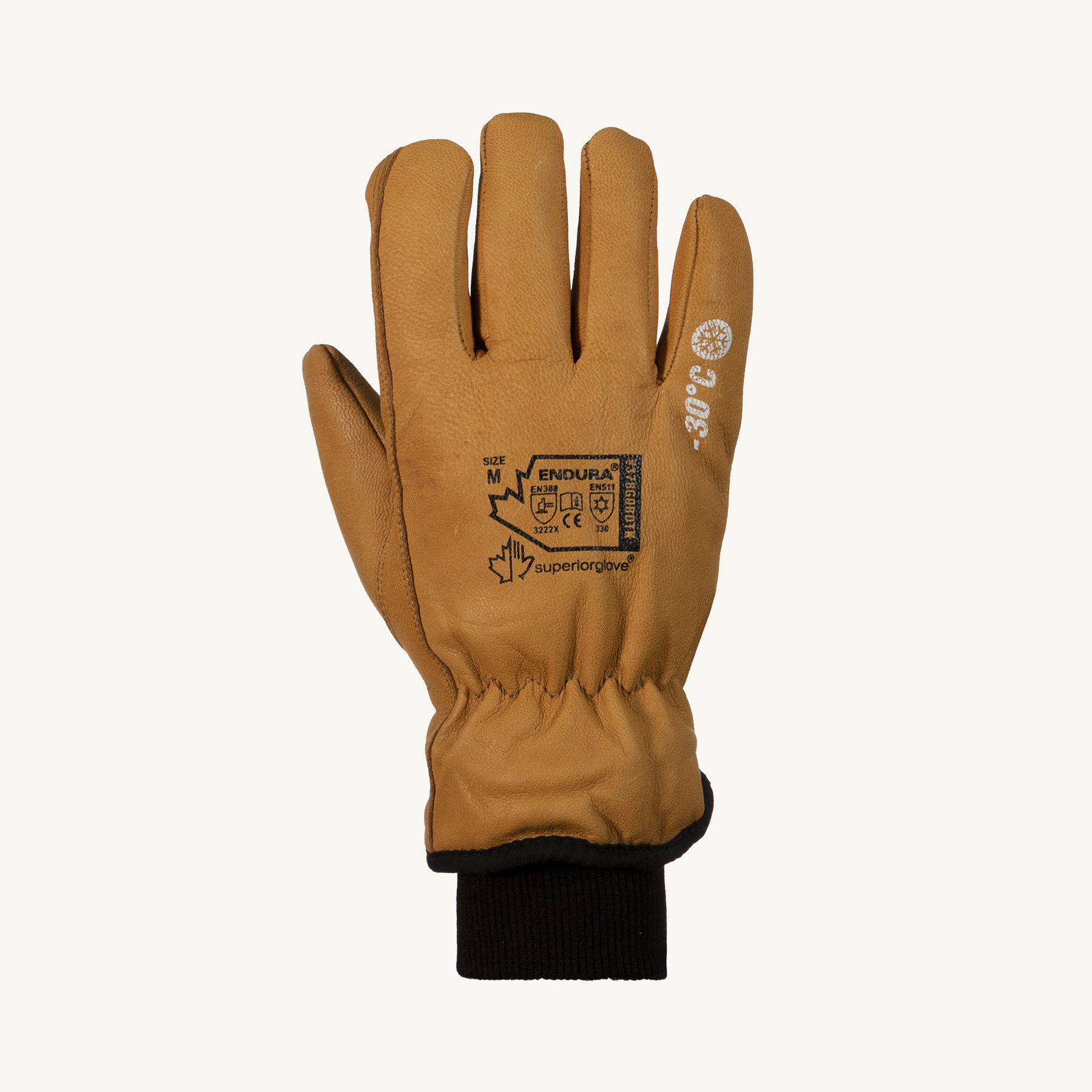 Endura® Ergonomic General Purpose Drivers Glove (378GOBDTKXS), Small, WaterStop™/OilBloc™ Goatskin Leather Palm, Elastic Back, Brown, Knit Wrist, Keystone Thumb, Winter