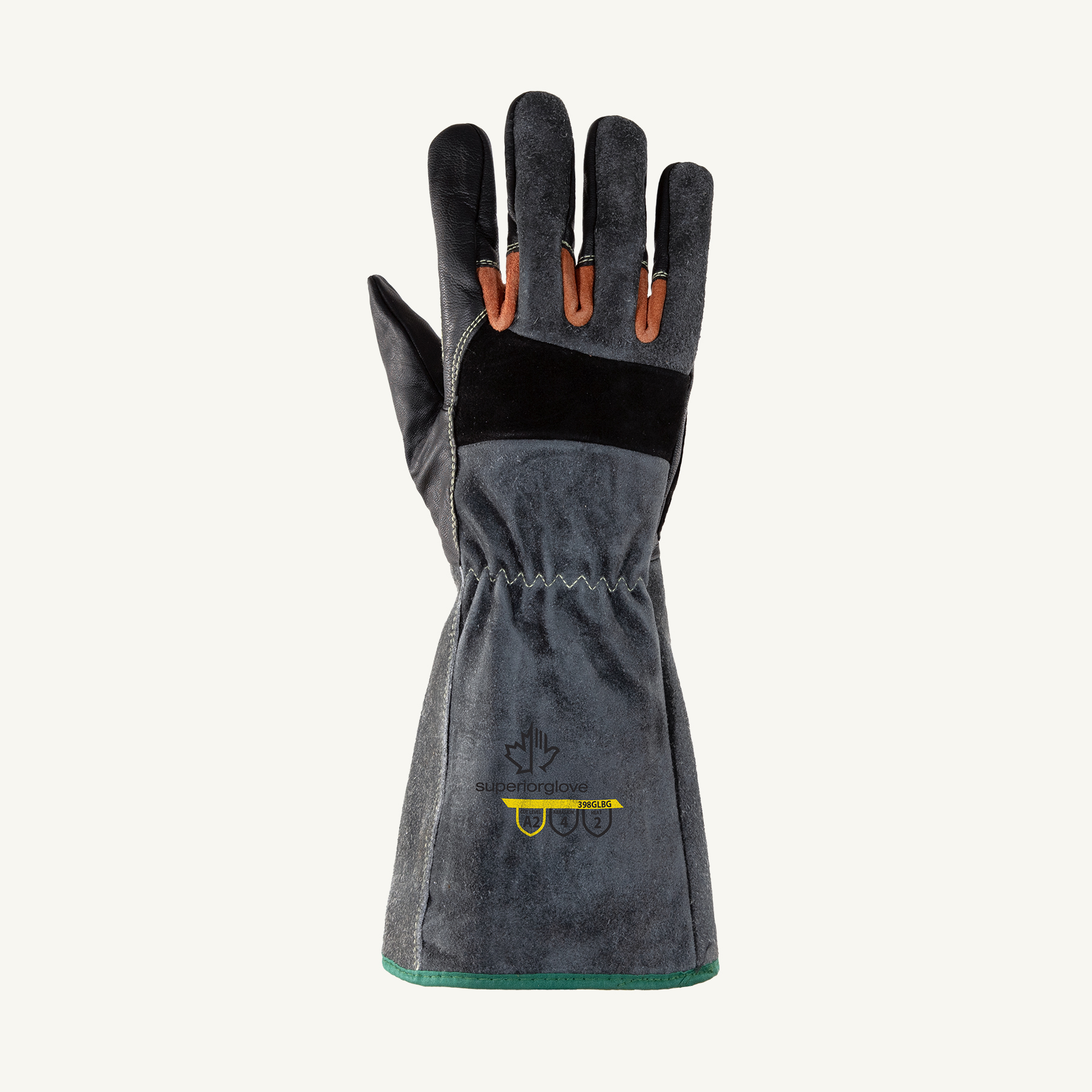 Endura® 398GLBG Heat-Resistant Welding Gloves, L, Kevlar®, Black/Gray with Red Finger Crotch, Fleece Lining, 6 in Gauntlet Cuff