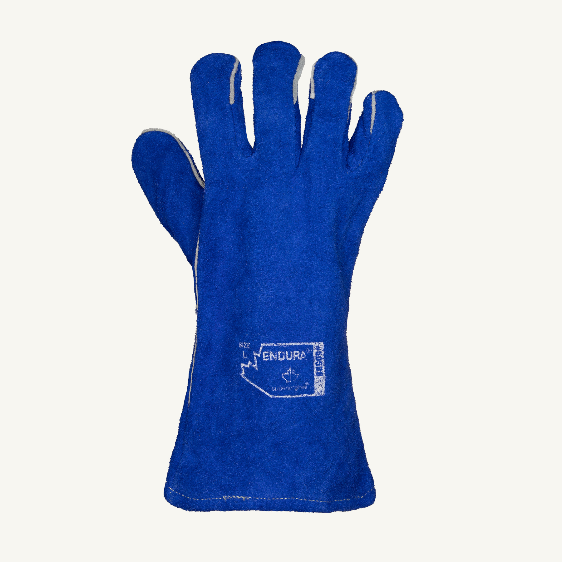 Endura® 505BU Deluxe Welding Gloves, L, Split Cowhide Leather, Royal Blue, Cotton
