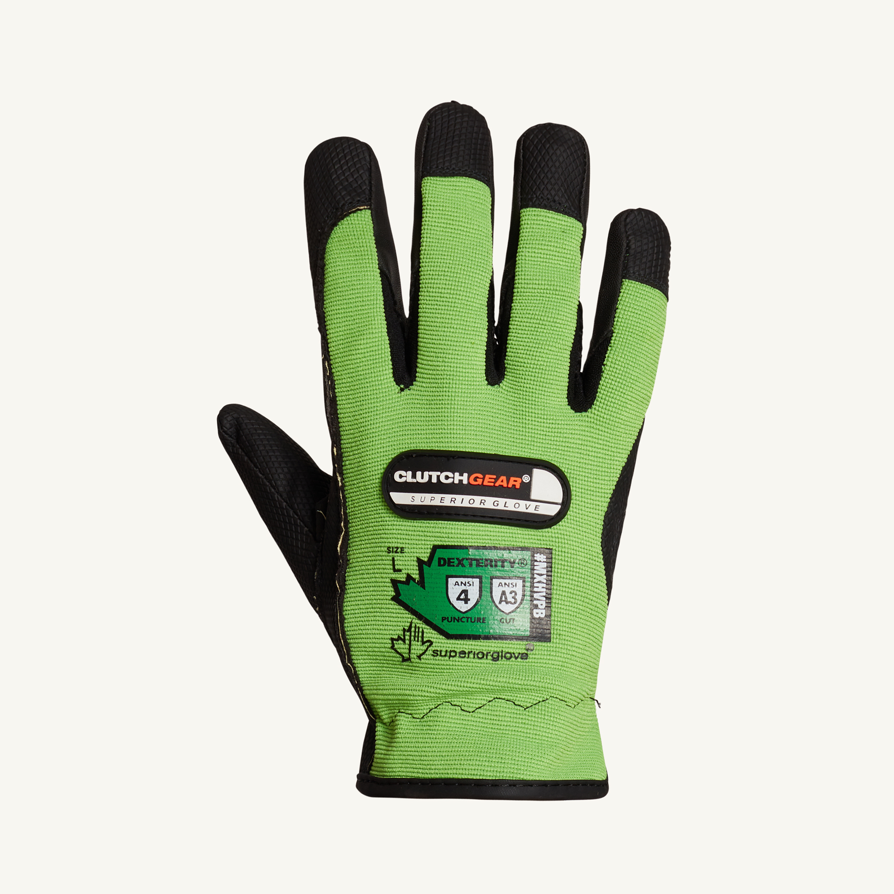 Clutch Gear® MXHVPB/S MXHVPB General Purpose Gloves, Mechanics, Wrap-Around Style, S, PVC Palm, Woven, Hi-Viz Lime Green, Resists: Puncture, Punkban™/Kevlar® Lining