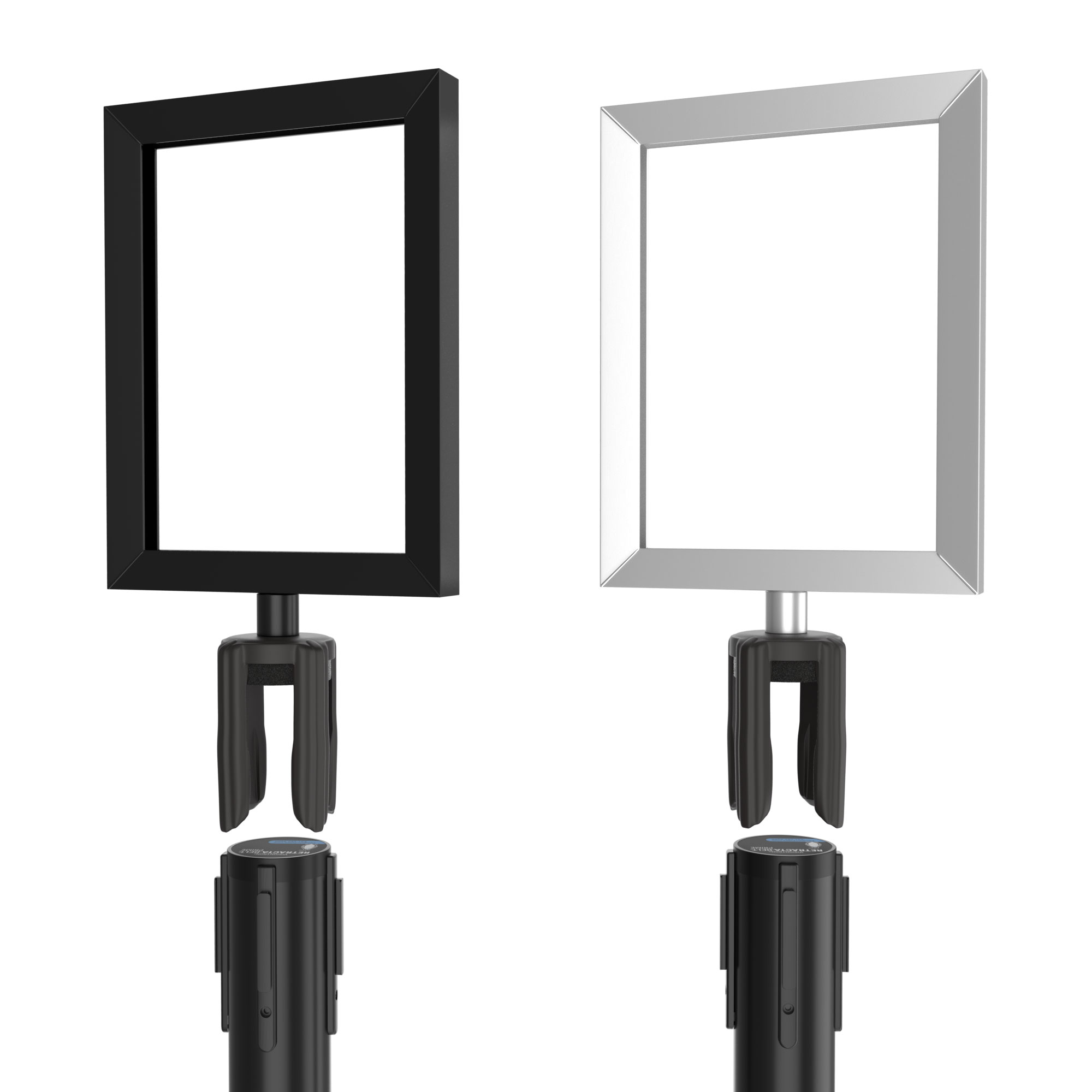 Visiontron® Retracta-Belt Prime Sign Frame - Heavy Duty Post Mount, 8.5 x 11" Frame, Smooth Black Finish