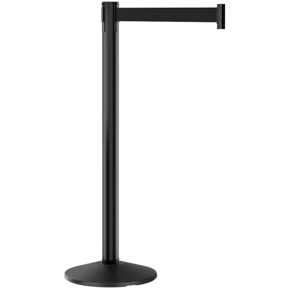 Visiontron® Retracta-Belt G5 Prime Stanchion - 10', Black Belt, 40" Post with Black Aluminum Finish, Cast Iron Base