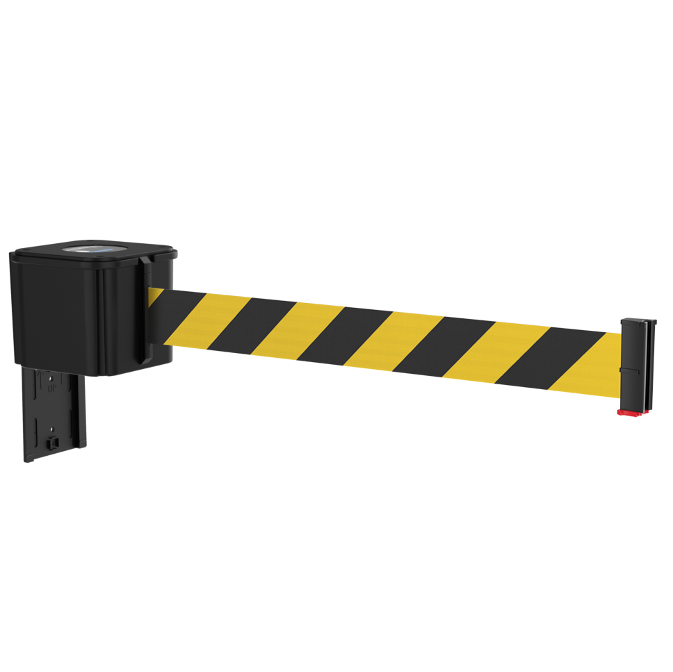 Visiontron® Retracta-Belt Wall Mount - 15', Black and Yellow Stripe, Small Footprint, ABS Case is Weather Resistant for Outdoor Use