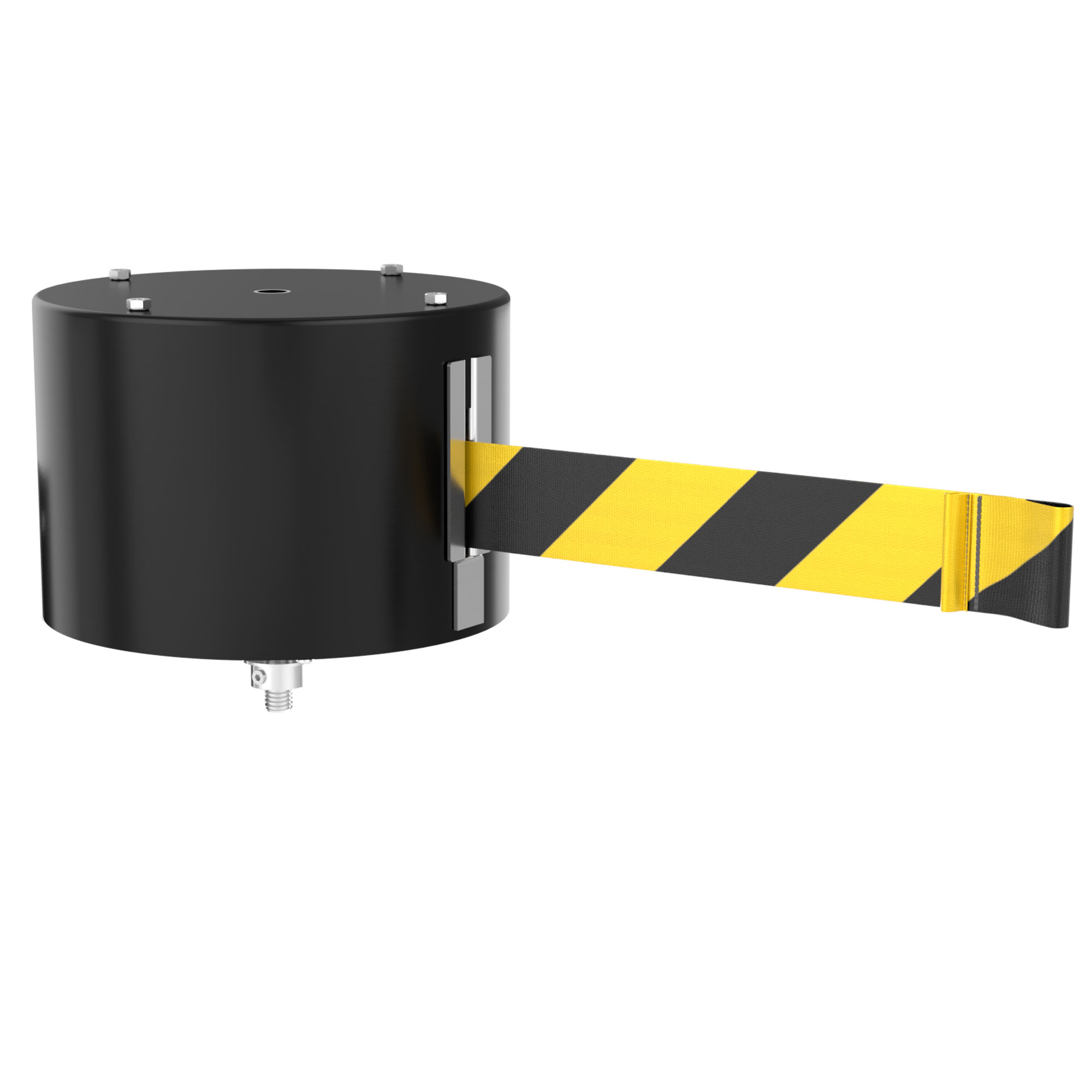 Visiontron® Retracta-Belt Wall Mount - 65', Black and Yellow Stripe, Swivels in Any Direction, Indoor or Outdoor